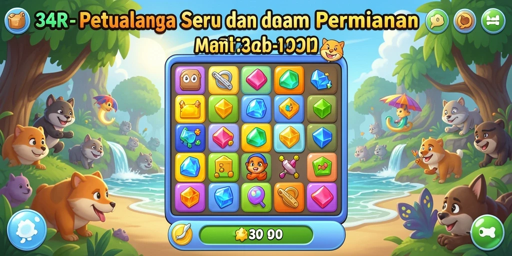 Tampilan gameplay seru dalam 34R, dengan kombinasi warna-warni yang menarik.
