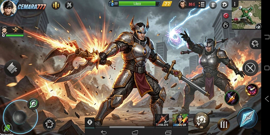 Screenshot gameplay CEMARA777 menampilkan pertarungan seru dalam aksi.