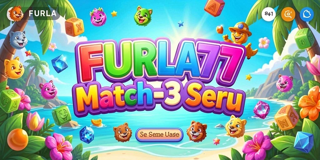 Screenshot gameplay FURLA77 dengan visual gem Match-3 yang menawan.