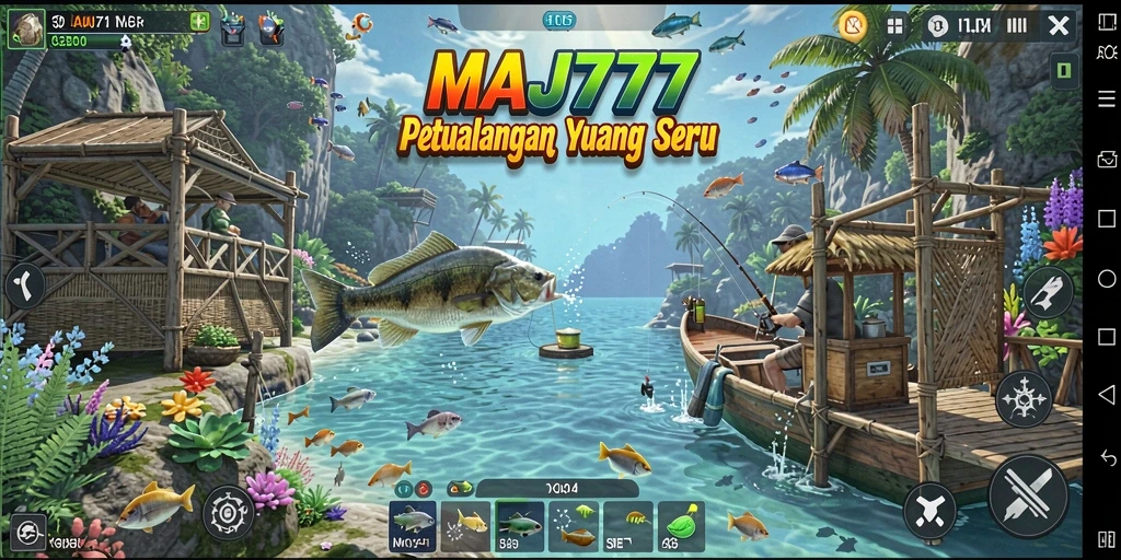 Tampilan gameplay seru dalam MAJ777 yang menampilkan momen menangkap ikan.