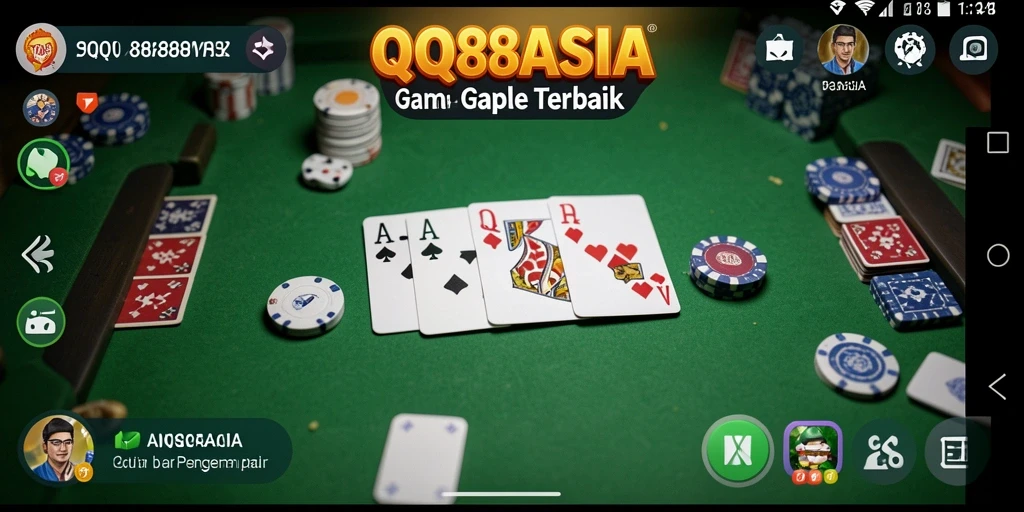 Screenshot gameplay QQ88ASIA menunjukkan suasana bermain Gaple yang seru.