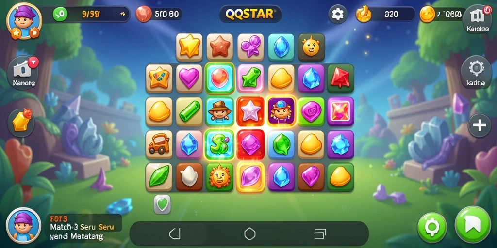 Screenshot menunjukkan gameplay <strong>QQSTAR</strong> yang penuh warna dan menantang.