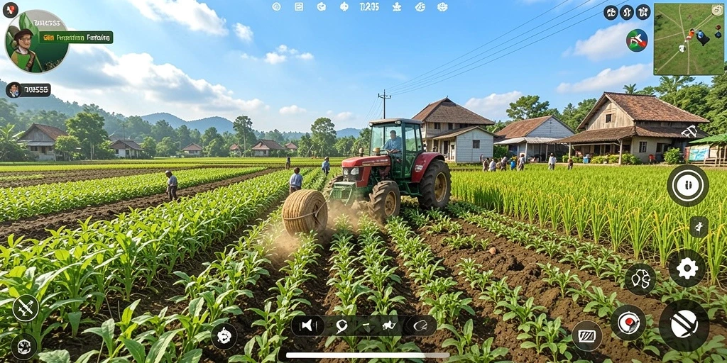Screenshot gameplay TAR555 menampilkan aktivitas pertanian yang seru.