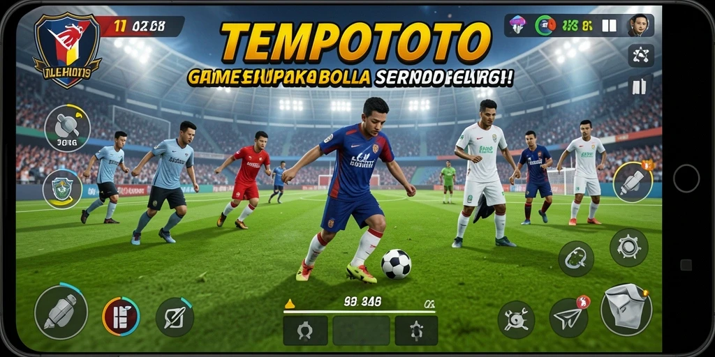 Tampilan gameplay seru dalam TEMPOTOTO dengan pemain yang beraksi di lapangan.